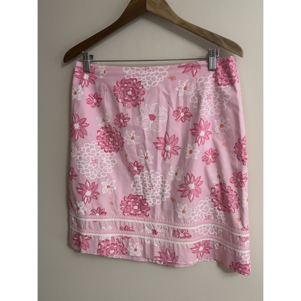 Lilly Pulitzer Floral Pink/White Cotton Lined Button A-Line Skirt 10